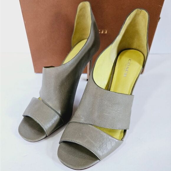 NIB COACH Manhattan Soft Vintage Leather Pump Open Toe Heels In Slate Grey 7.5 - Picture 5 of 16